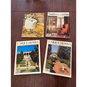 Lot of 4 Southern Living, Southern Accents, Unique Homes Magazines Vintage Decor